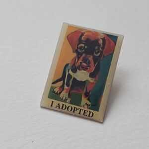 Colorful Puppy 'I Adopted' Pin - Multicolor Enamel Retro Art